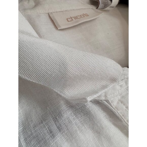 Chico's Size 3 White 100% Linen Long Sleeve Button-Up Blouse w/Roll-Tab Sleeves - Picture 8 of 13
